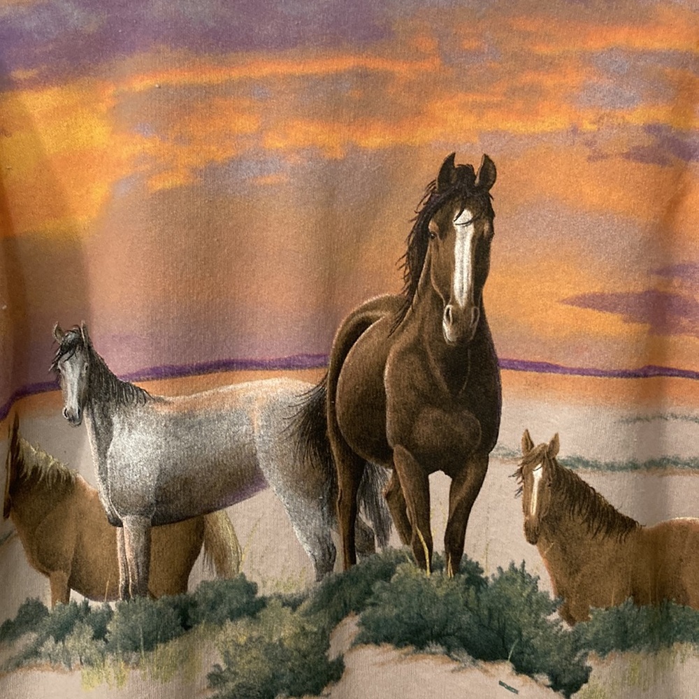 Artisan Horses Sunset Print Sweatshirt in Tan and Orange - Picture 5 of 8